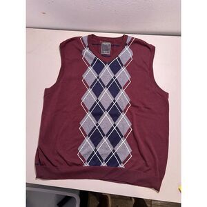 John Bartlett Consensus Argyle Sweater Grandpa Golf Vest Sz Large‎ Red Navy Gray